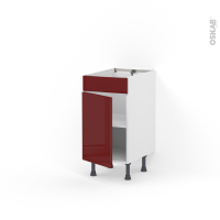 Meuble de cuisine - Bas - Faux tiroir haut - IVIA Rouge - 1 porte  - L40 x H70 x P58 cm