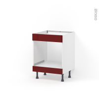 Meuble de cuisine - Bas MO encastrable niche 45 - Faux tiroir haut - IVIA Rouge - L60 x H70 x P58 cm