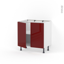 Meuble de cuisine - Bas - IVIA Rouge - 2 portes - L80 x H70 x P58 cm