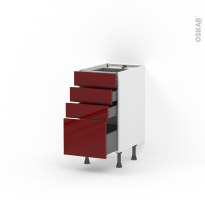 Meuble de cuisine - Casserolier - IVIA Rouge - 4 tiroirs - L40 x H70 x P58 cm