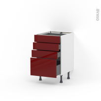 Meuble de cuisine - Casserolier - IVIA Rouge - 4 tiroirs - L50 x H70 x P58 cm