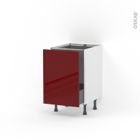 Meuble de cuisine - Bas coulissant - IVIA Rouge - 1 porte 1 tiroir à l'anglaise - L50 x H70 x P58 cm