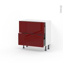 Meuble de cuisine - Casserolier - IVIA Rouge - 2 tiroirs - L80 x H70 x P37 cm