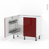 Meuble de cuisine - Sous évier - IVIA Rouge - 2 portes lessiviel - L100 x H70 x P58 cm