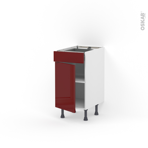 Meuble de cuisine - Bas - IVIA Rouge - 1 porte 1 tiroir  - L40 x H70 x P58 cm