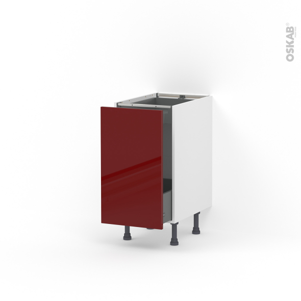 Meuble de cuisine - Bas coulissant - IVIA Rouge - 1 porte 1 tiroir à l'anglaise - L40 x H70 x P58 cm