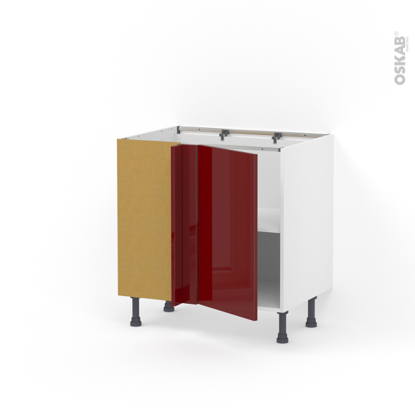 Meuble de cuisine - Angle bas réversible - IVIA Rouge - 1 porte N°19 L40 cm - L80 x H70 x P58 cm