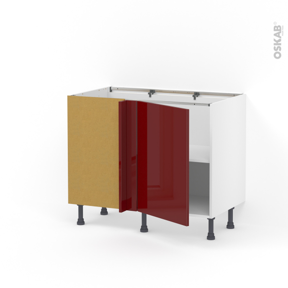 Meuble de cuisine - Angle bas réversible - IVIA Rouge - 1 porte N°20 L50 cm - L100 x H70 x P58 cm
