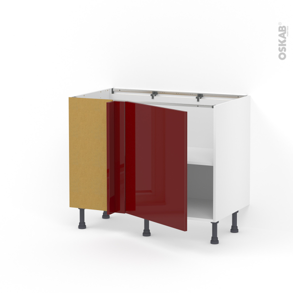 Meuble de cuisine - Angle bas réversible - IVIA Rouge - 1 porte N°21 L60 cm - L100 x H70 x P58 cm
