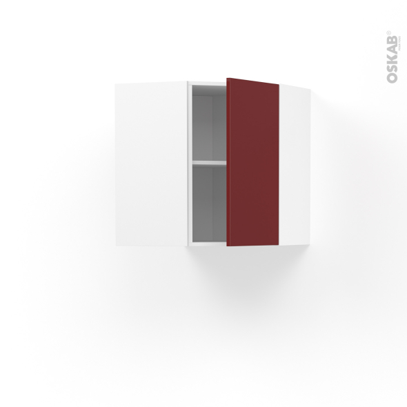 Meuble de cuisine - Angle haut - IVIA Rouge - 1 porte N°19 L40 cm - L65 x H70 x P37 cm