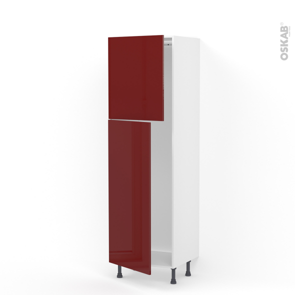 Colonne de cuisine N°2721 - Armoire frigo encastrable - IVIA Rouge - 2 portes - L60 x H195 x P58 cm
