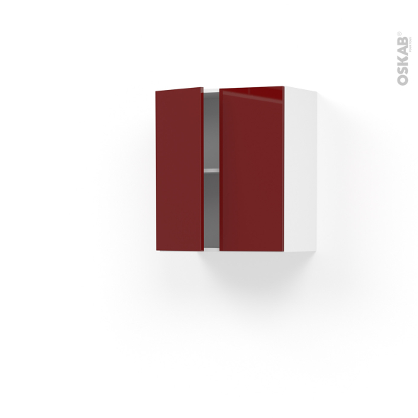 Meuble de cuisine - Haut ouvrant - IVIA Rouge - 2 portes - L60 x H70 x P37 cm