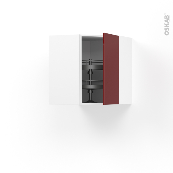 Meuble de cuisine - Angle haut - IVIA Rouge - Tourniquet 1 porte N°19 L40 cm - L65 x H70 x P37 cm