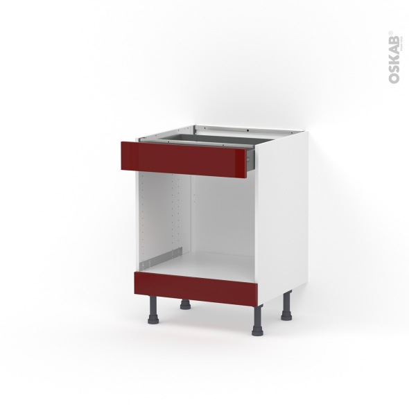 Meuble de cuisine - Bas MO encastrable niche 45 - IVIA Rouge - 1 tiroir haut - L60 x H70 x P58 cm