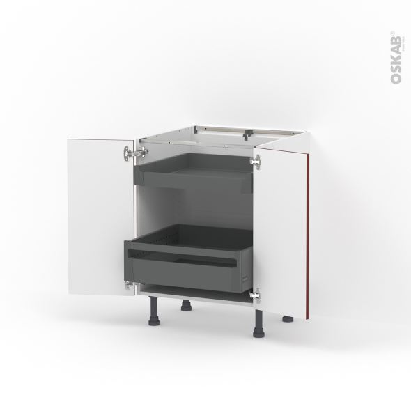 Meuble de cuisine - Bas - IVIA Rouge - 2 portes 2 tiroirs à l'anglaise - L60 x H70 x P58 cm