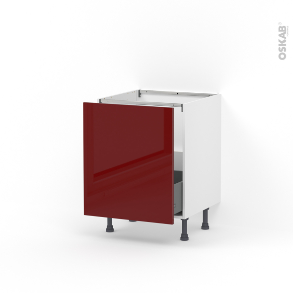 Meuble de cuisine - Sous évier - IVIA Rouge - 1 porte coulissante - L60 x H70 x P58 cm