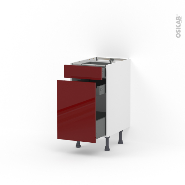 Meuble de cuisine - Range épice - IVIA Rouge - 3 tiroirs - L40 x H70 x P58 cm