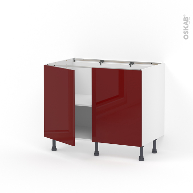 Meuble de cuisine Bas <br />IVIA Rouge, 2 portes, L100 x H70 x P58 cm 
