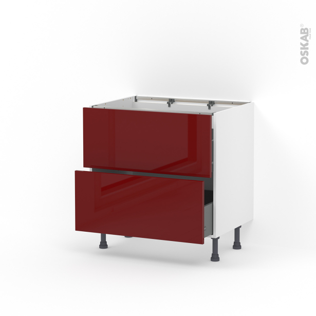 Meuble de cuisine Casserolier <br />IVIA Rouge, 2 tiroirs, L80 x H70 x P58 cm 