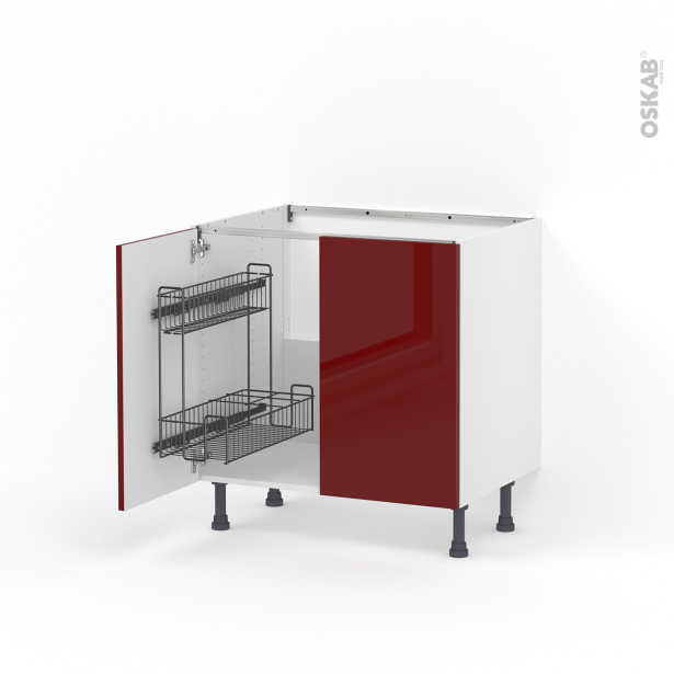 Meuble de cuisine Sous évier <br />IVIA Rouge, 2 portes lessiviel, L80 x H70 x P58 cm 