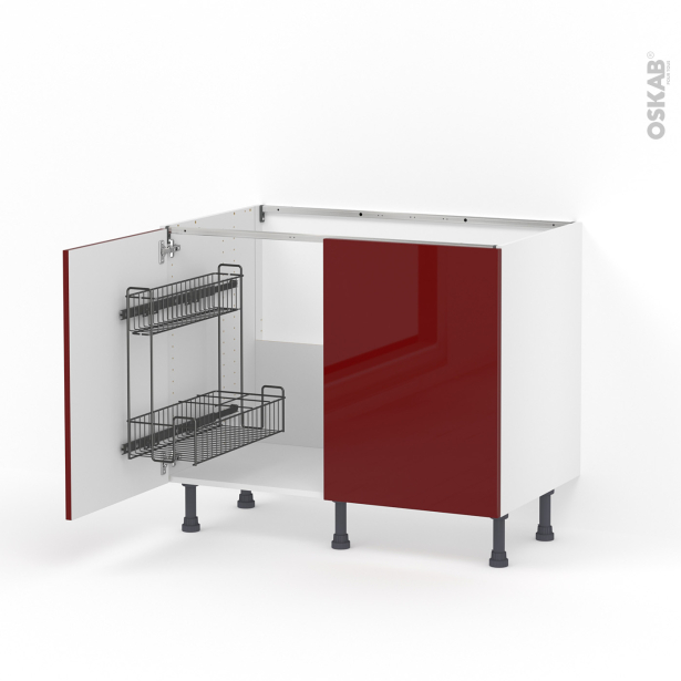 Meuble de cuisine Sous évier <br />IVIA Rouge, 2 portes lessiviel, L100 x H70 x P58 cm 