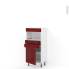#Colonne de cuisine N°56 - MO encastrable niche 36/38 - IVIA Rouge - 1 porte 2 tiroirs - L60 x H125 x P58 cm