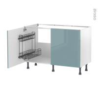 Meuble de cuisine - Sous évier - KERIA Bleu - 2 portes lessiviel - L120 x H70 x P58 cm