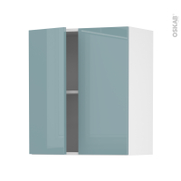 Meuble de cuisine - Haut ouvrant - KERIA Bleu - 2 portes - L60 x H70 x P37 cm