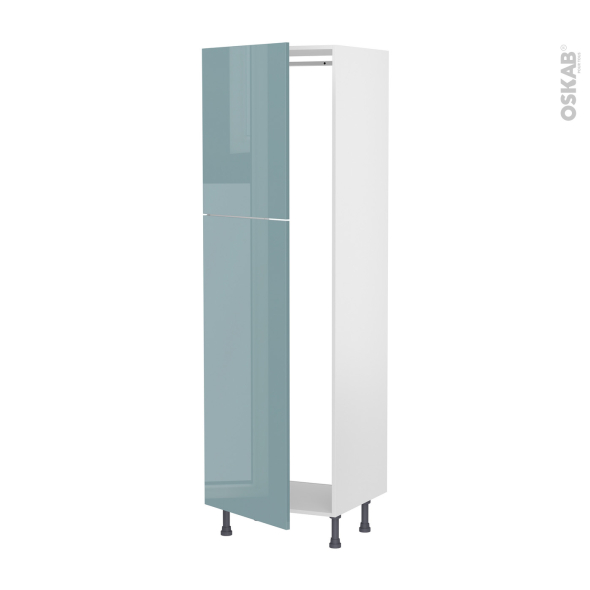 Colonne de cuisine N°2721 - Armoire frigo encastrable - KERIA Bleu - 2 portes - L60 x H195 x P58 cm