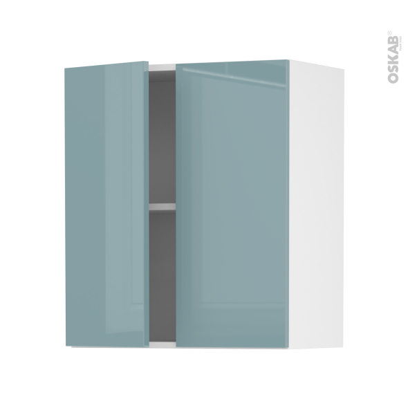 Meuble de cuisine - Haut ouvrant - KERIA Bleu - 2 portes - L60 x H70 x P37 cm