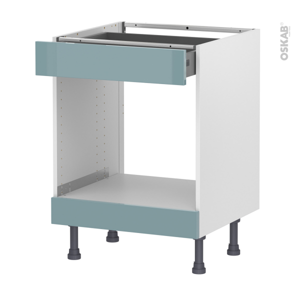 Meuble de cuisine - Bas MO encastrable niche 45 - KERIA Bleu - 1 tiroir haut - L60 x H70 x P58 cm
