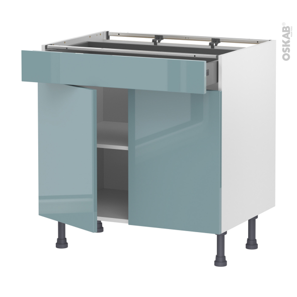 Meuble de cuisine - Bas - KERIA Bleu - 2 portes 1 tiroir - L80 x H70 x P58 cm