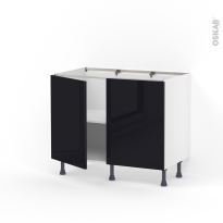 Meuble de cuisine - Bas - KERIA Noir - 2 portes - L100 x H70 x P58 cm