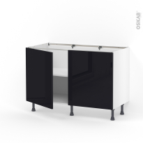Meuble de cuisine - Bas - KERIA Noir - 2 portes - L120 x H70 x P58 cm
