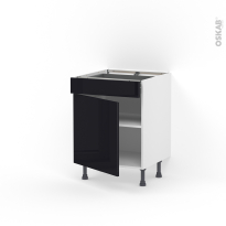 Meuble de cuisine - Bas - KERIA Noir - 1 porte 1 tiroir - L60 x H70 x P58 cm