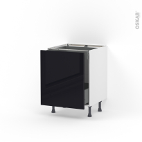 Meuble de cuisine - Bas coulissant - KERIA Noir - 1 porte 1 tiroir à l'anglaise - L60 x H70 x P58 cm