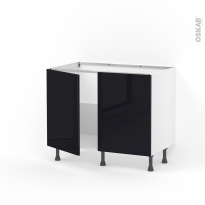 Meuble de cuisine - Sous évier - KERIA Noir - 2 portes - L100 x H70 x P58 cm