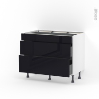 Meuble de cuisine - Casserolier - KERIA Noir - 3 tiroirs - L100 x H70 x P58 cm