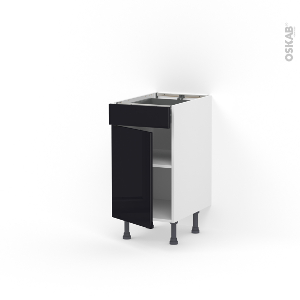 Meuble de cuisine - Bas - KERIA Noir - 1 porte 1 tiroir  - L40 x H70 x P58 cm