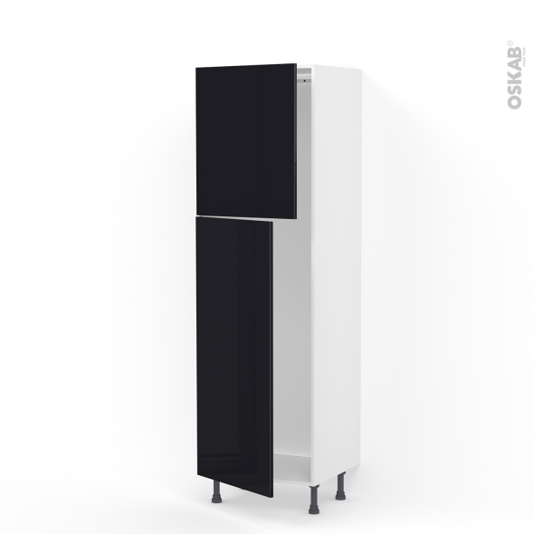 Colonne de cuisine N°2721 - Armoire frigo encastrable - KERIA Noir - 2 portes - L60 x H195 x P58 cm