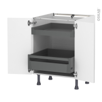 Meuble de cuisine - Bas - LUPI Blanc - 2 portes 2 tiroirs à l'anglaise - L60 x H70 x P58 cm