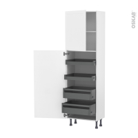 Colonne de cuisine N°2127 - Armoire de rangement - LUPI Blanc - 4 tiroirs à l'anglaise - L60 x H195 x P37 cm