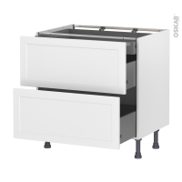 Meuble de cuisine - Casserolier - LUPI Blanc - 2 tiroirs 1 tiroir à l'anglaise - L80 x H70 x P58 cm