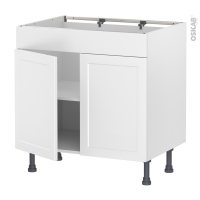 Meuble de cuisine - Bas - Faux tiroir haut - LUPI Blanc - 2 portes - L80 x H70 x P58 cm
