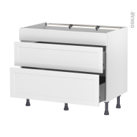 Meuble de cuisine - Casserolier - Faux tiroir haut - LUPI Blanc - 2 tiroirs - L100 x H70 x P58 cm