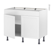 Meuble de cuisine - Bas - Faux tiroir haut - LUPI Blanc - 2 portes - L100 x H70 x P58 cm
