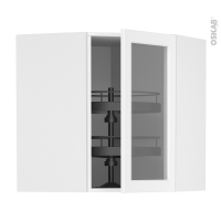 Meuble de cuisine - Angle haut vitré - LUPI Blanc - Tourniquet 1 porte N°83 L40 cm - L65 x H70 x P37 cm