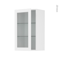 Meuble de cuisine - Haut ouvrant vitré - LUPI Blanc - 1 porte - L40 x H70 x P37 cm