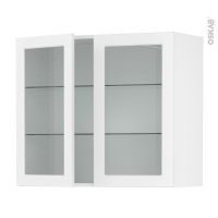 Meuble de cuisine - Haut ouvrant vitré - LUPI Blanc - 2 portes - L80 x H70 x P37 cm