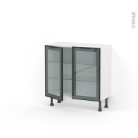 Meuble de cuisine - Bas vitré - Façade noire alu - 2 portes - L80 x H70 x P37 cm - SOKLEO